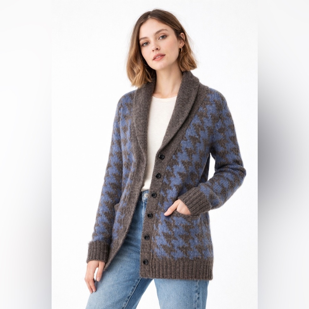 Silence + Noise Wool Blend Houndstooth Knit Cardigan â Womanâs Sz L